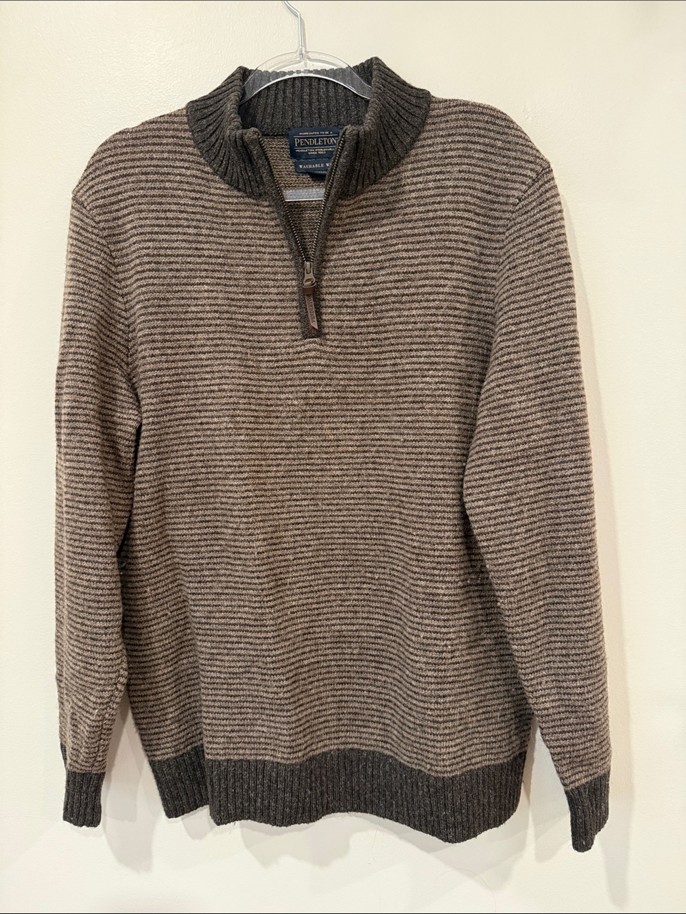 Pendleton Shetland Half Zip Men's Brown Zip-Neck Wool Sweater